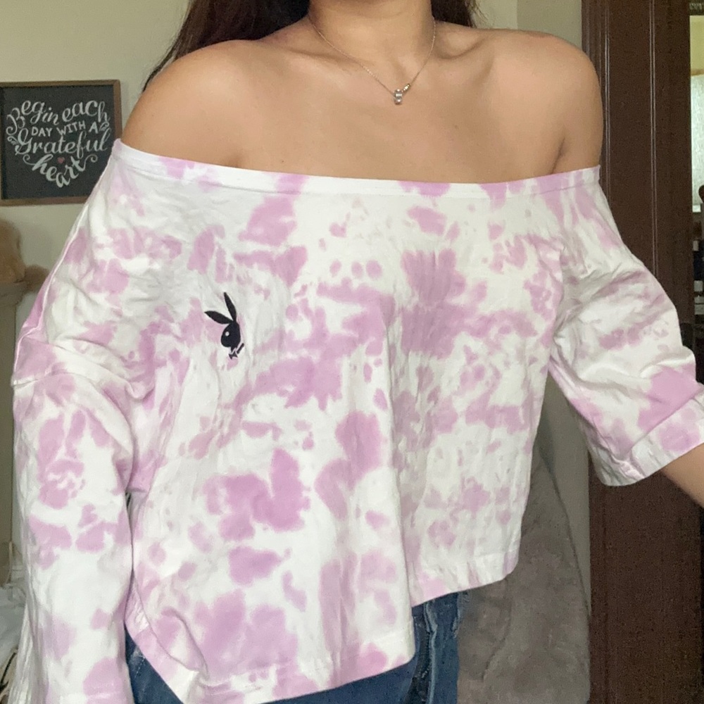 Playboy Off-shoulder Tie-dye CropTop